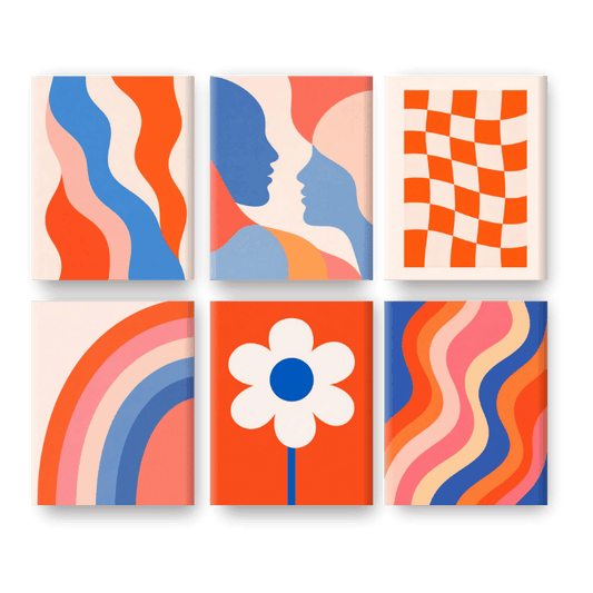 6 Mini Paintings | Retro Bloei Set- Schilderen op nummers