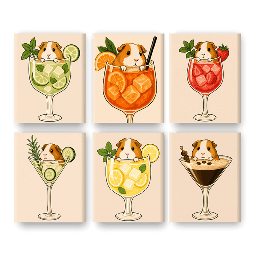 6 Mini Paintings | Cavia's in Cocktails Set- Schilderen op nummers