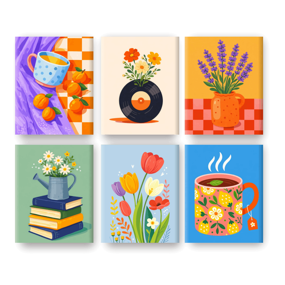 6 Mini Paintings | Bloemen Momenten Set- Schilderen op nummers