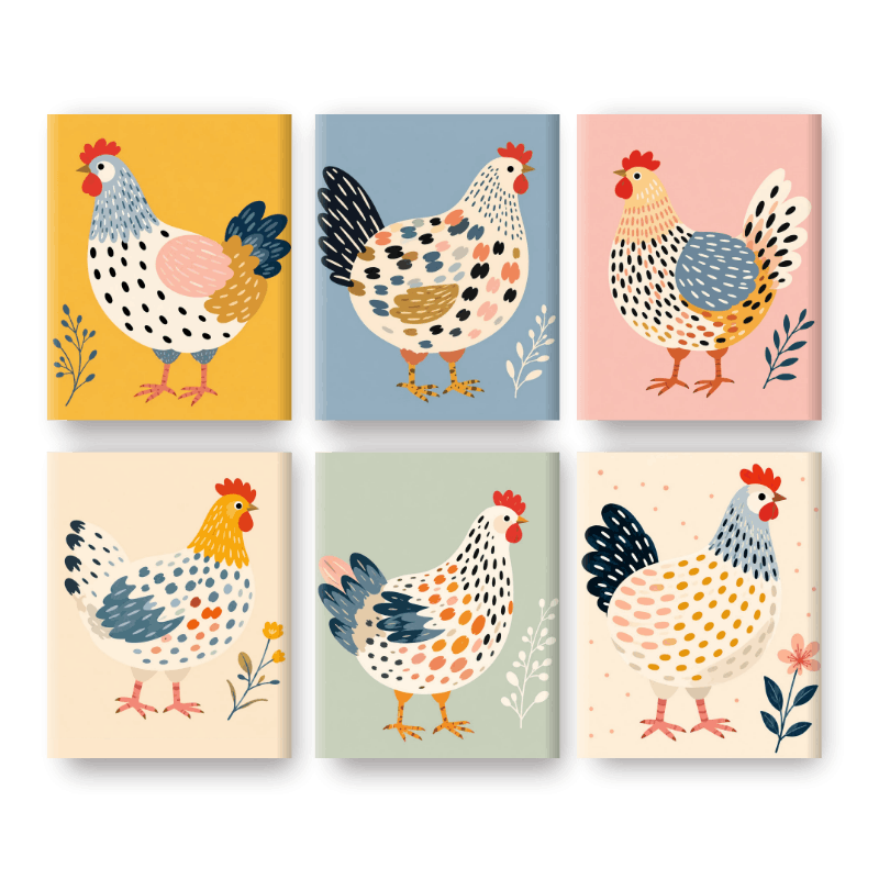 6 Mini Paintings | Chique Hennen Set - Schilder Op Nummers