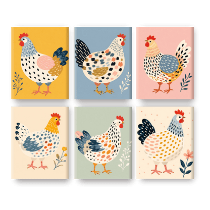 6 Mini Paintings | Chique Hennen Set - Schilder Op Nummers