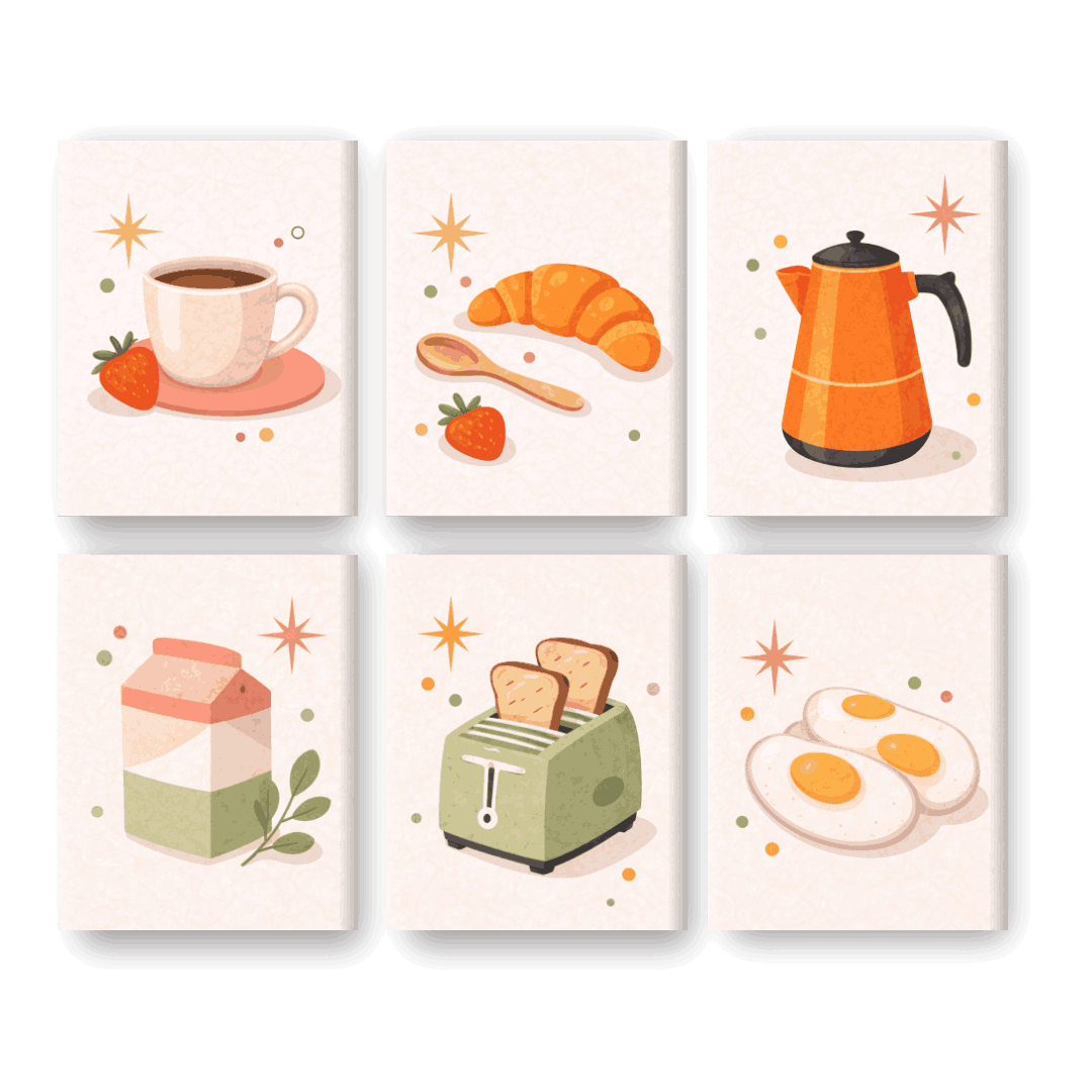 6 Mini Paintings | Ontbijt & Keuken Set - Schilder Op Nummers
