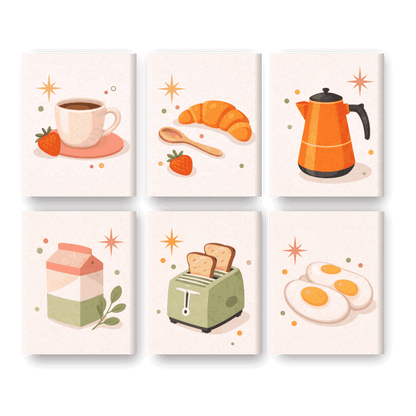 6 Mini Paintings | Ontbijt & Keuken Set - Schilder Op Nummers