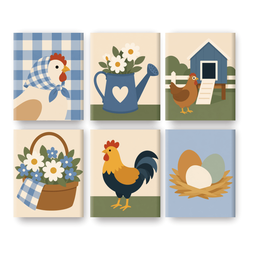 6 Mini Paintings | Kippen Boerderij Set