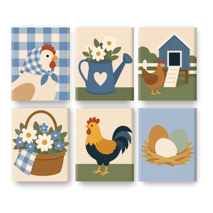 6 Mini Paintings | Kippen Boerderij Set