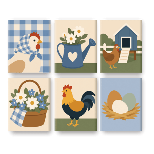 6 Mini Paintings | Kippen Boerderij Set