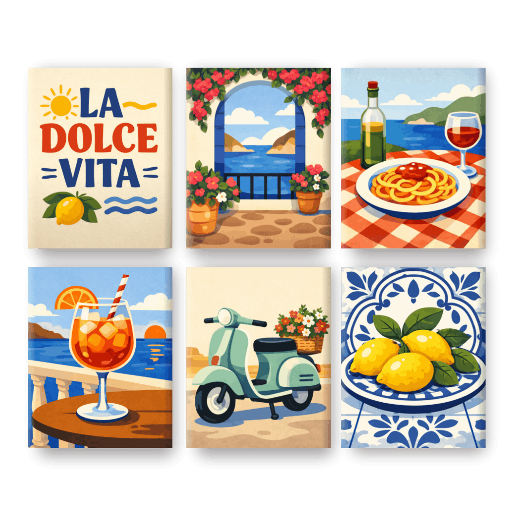 6 Mini Paintings | Dolce Vita Momenten Set- Schilderen op nummers