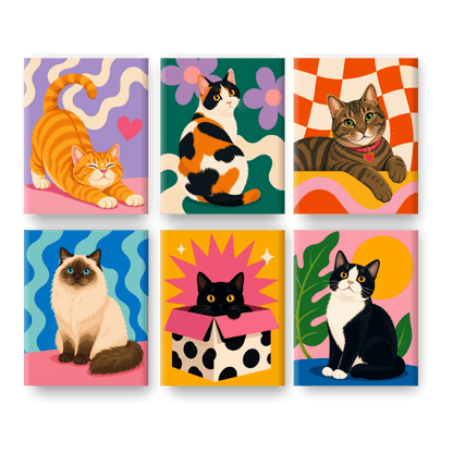 6 Mini Paintings | Katten Vrienden Set