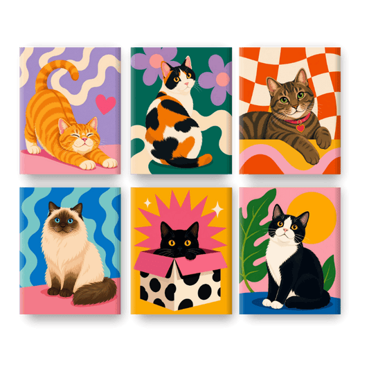 6 Mini Paintings | Katten Vrienden Set