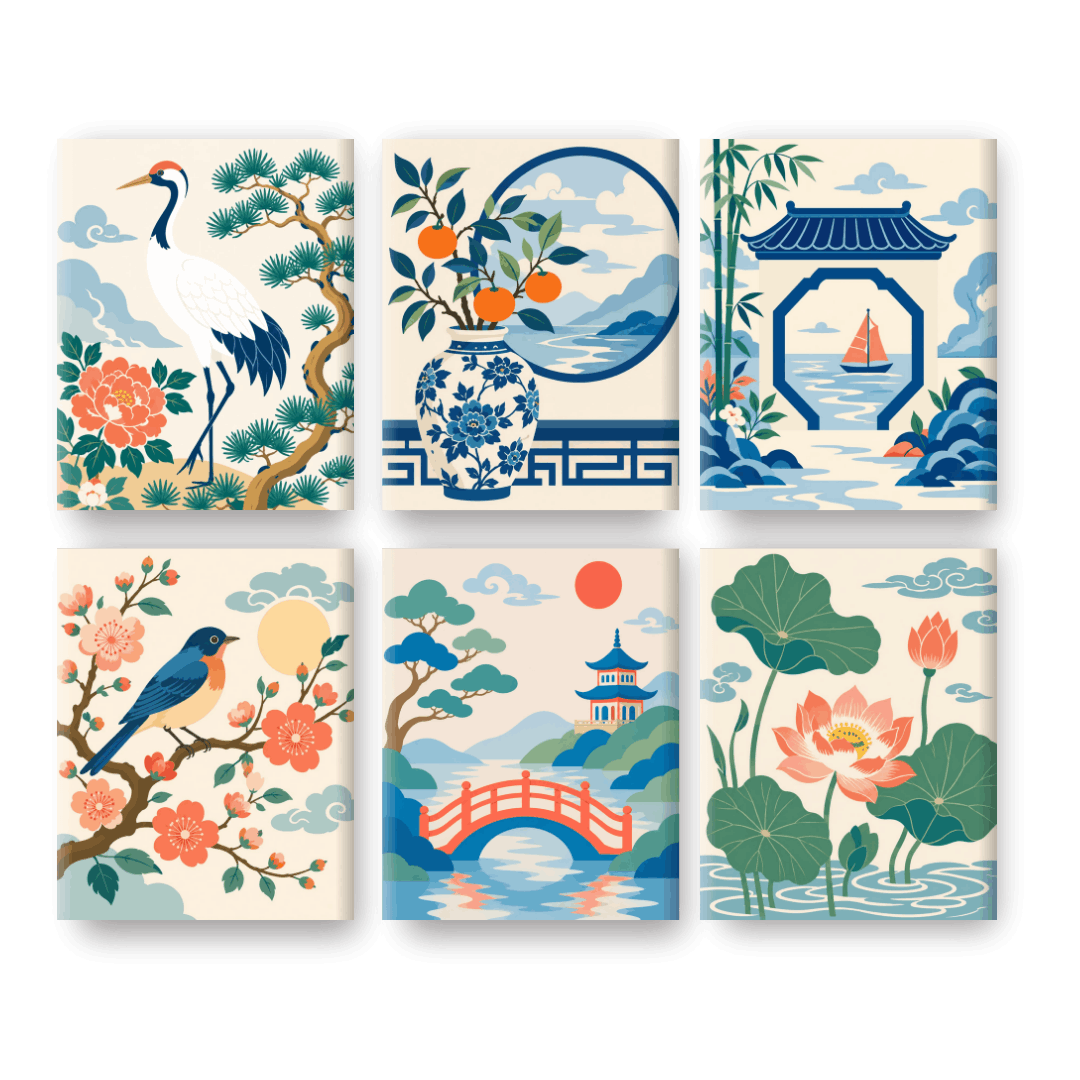 6 Mini Paintings | Oosterse Tuin Set