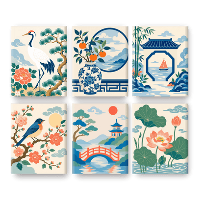 6 Mini Paintings | Oosterse Tuin Set