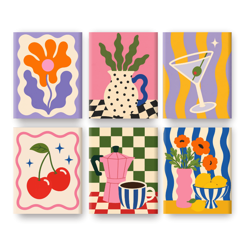 6 Mini Paintings | Heldere Bloesems Set