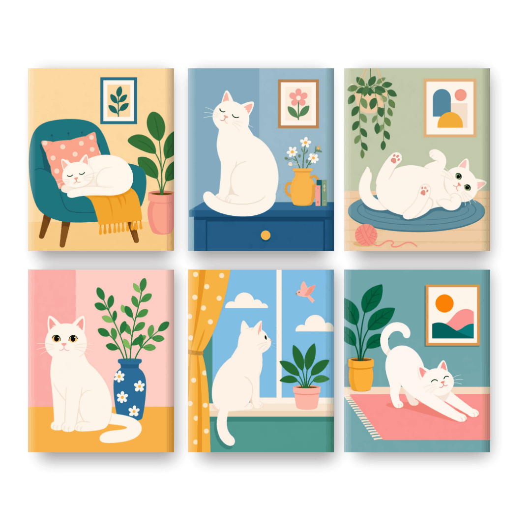 6 Mini Paintings | Dromerige Katten Set - Schilder Op Nummers