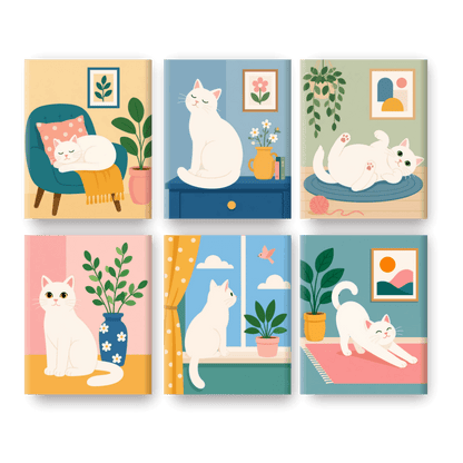 6 Mini Paintings | Dromerige Katten Set - Schilder Op Nummers