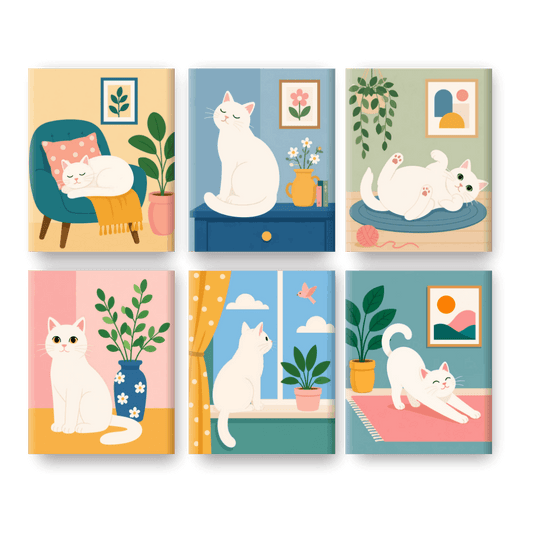 6 Mini Paintings | Dromerige Katten Set - Schilder Op Nummers