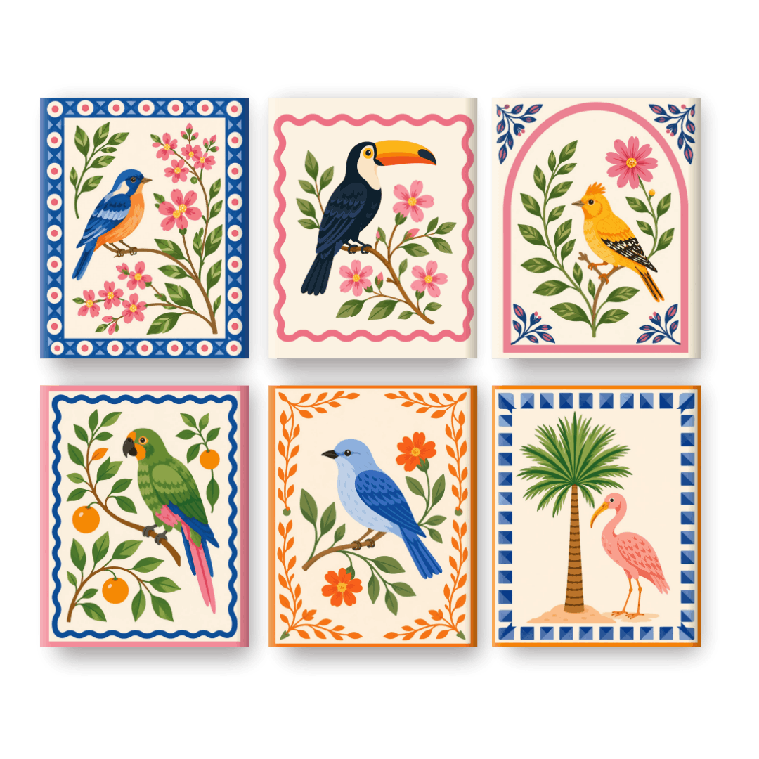 6 Mini Paintings | Tropische Vogels Set