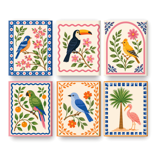 6 Mini Paintings | Tropische Vogels Set