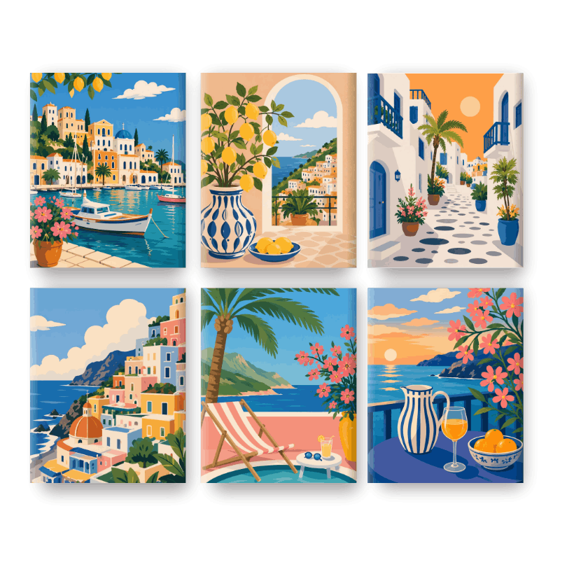 6 Mini Paintings | Mediterrane Droom Set