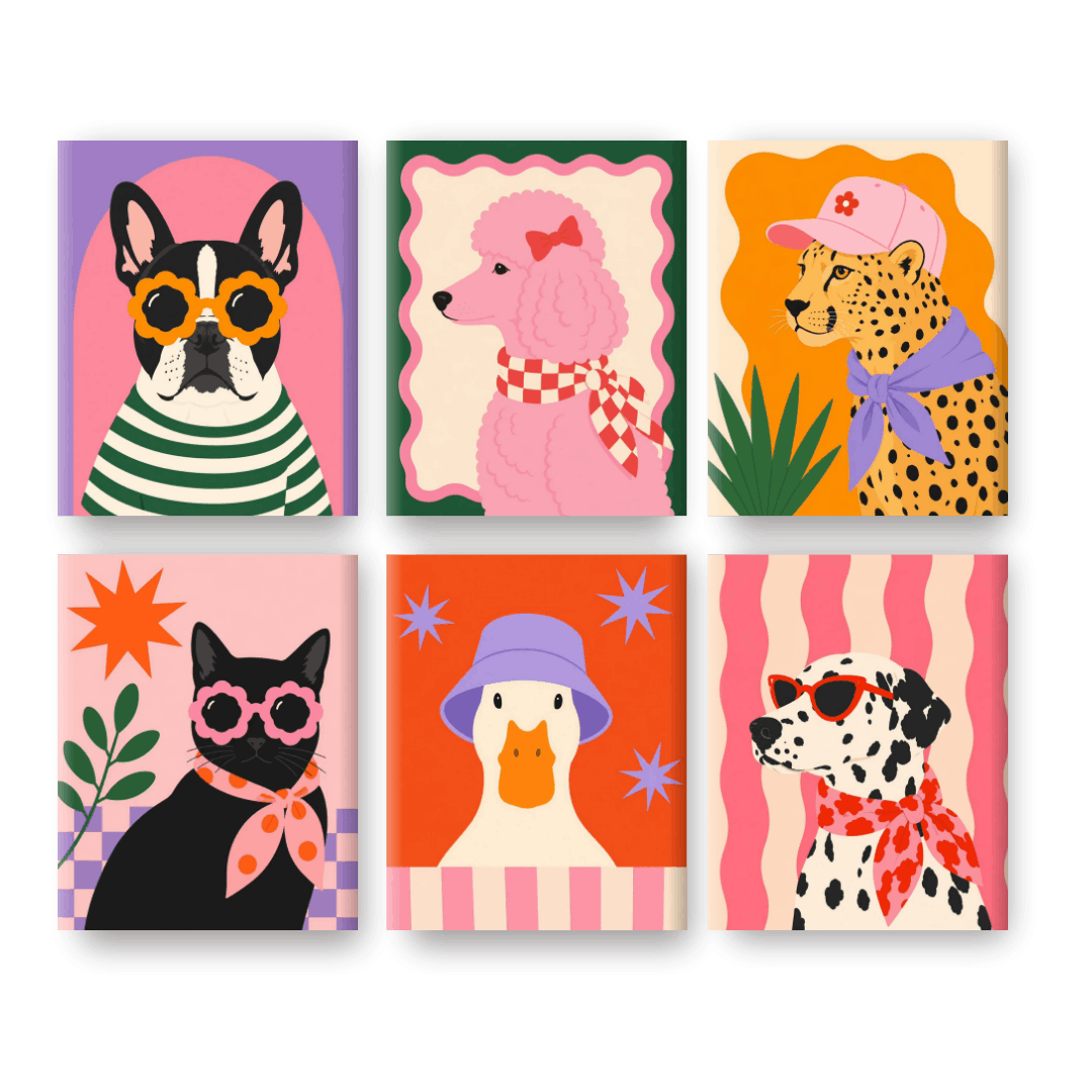 6 Mini Paintings | Glamour Huisdieren Set