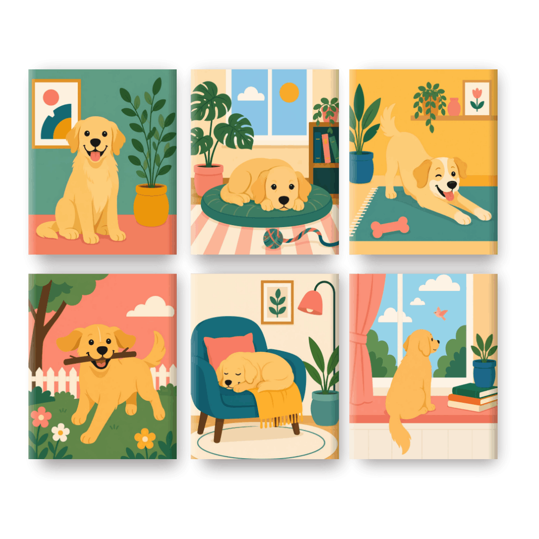6 Mini Paintings | Gezellige Honden Set