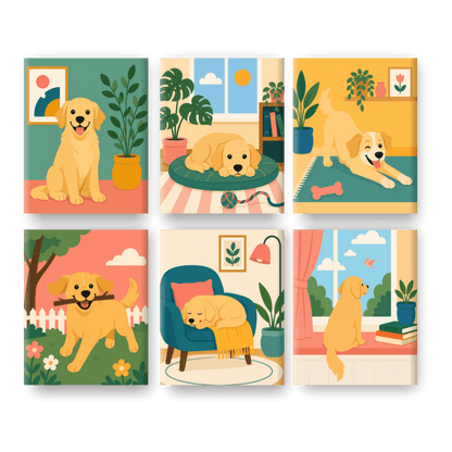 6 Mini Paintings | Gezellige Honden Set