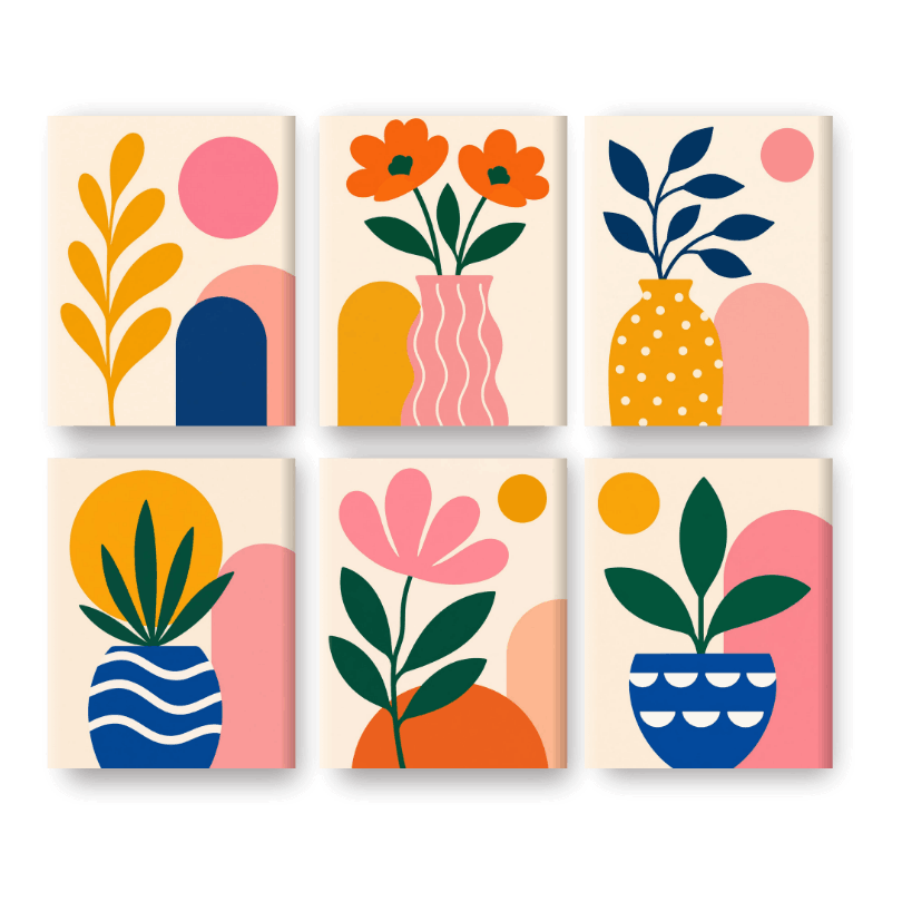 6 Mini Paintings | Abstracte Bloesems Set - Schilder Op Nummers