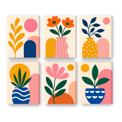 6 Mini Paintings | Abstracte Bloesems Set - Schilder Op Nummers