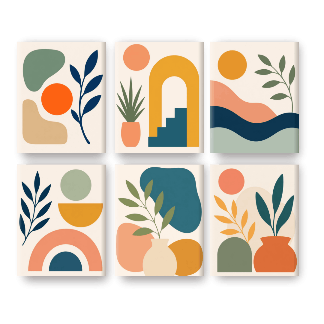 6 Mini Paintings | Boho Landschappen Set