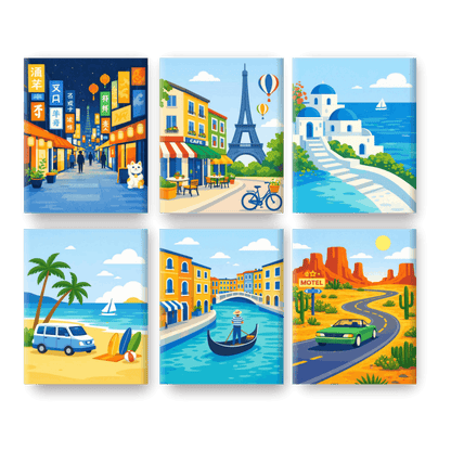 6 Mini Paintings | Reisdromen Set- Schilderen op nummers