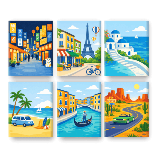 6 Mini Paintings | Reisdromen Set- Schilderen op nummers