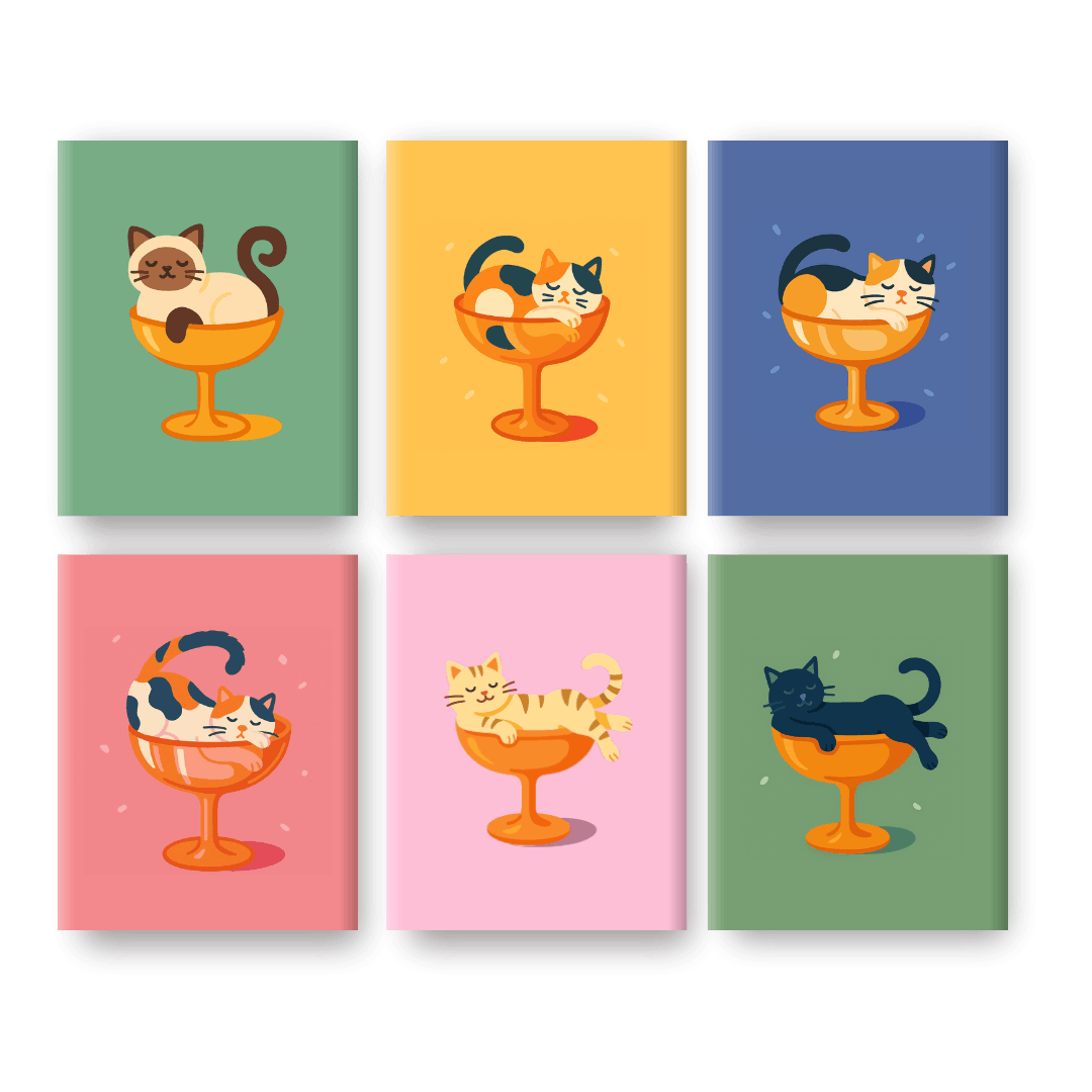 6 Mini Paintings | Cocktail Katten Set