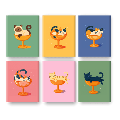 6 Mini Paintings | Cocktail Katten Set