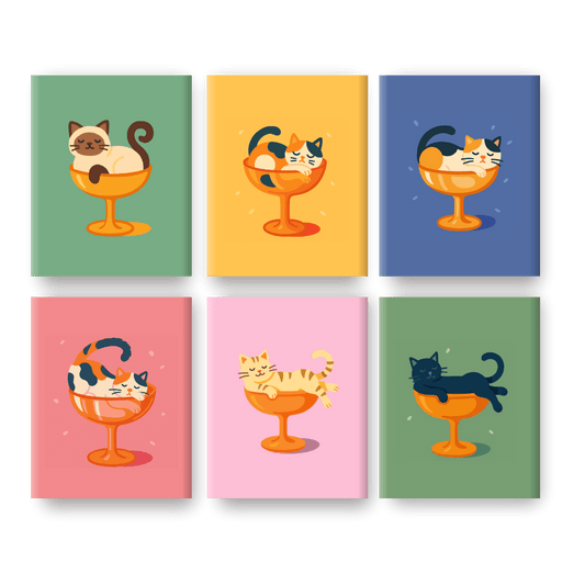 6 Mini Paintings | Cocktail Katten Set