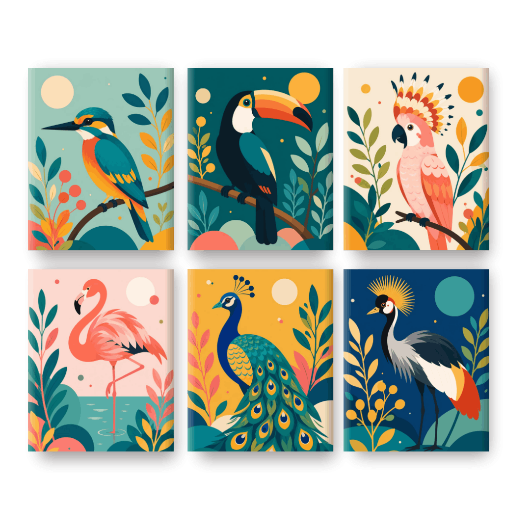 6 Mini Paintings | Exotische Vogels Set