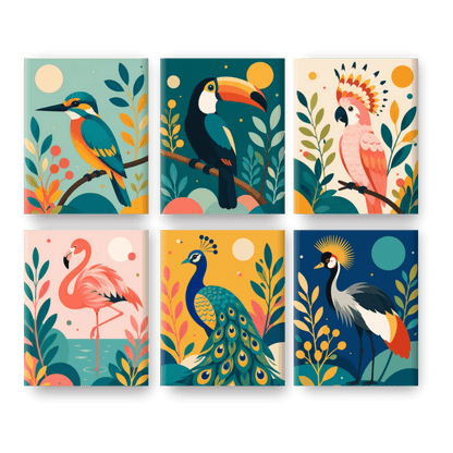 6 Mini Paintings | Exotische Vogels Set