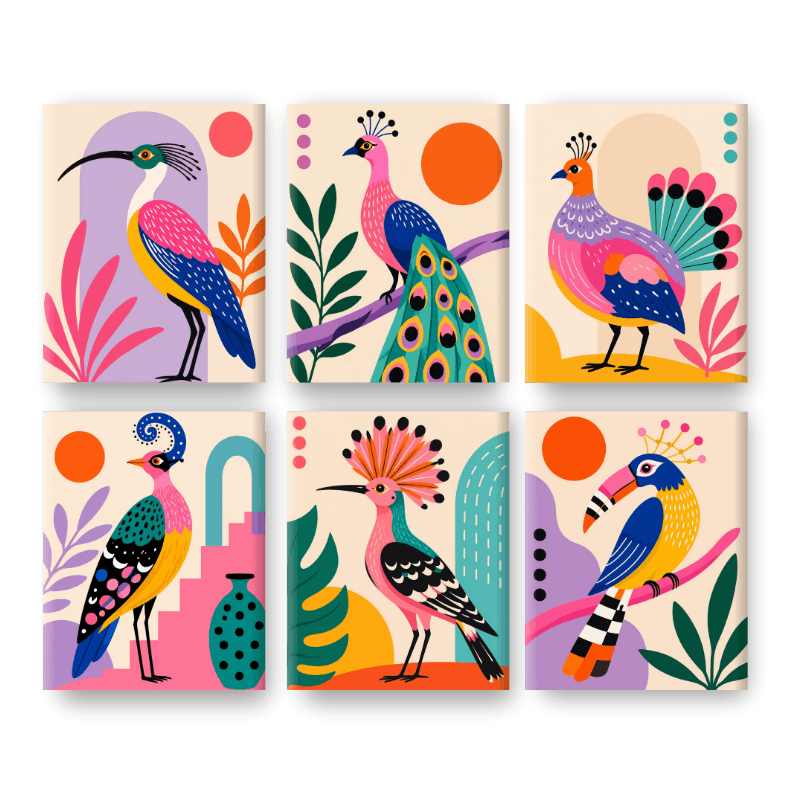 6 Mini Paintings | Wilde Vogels Set