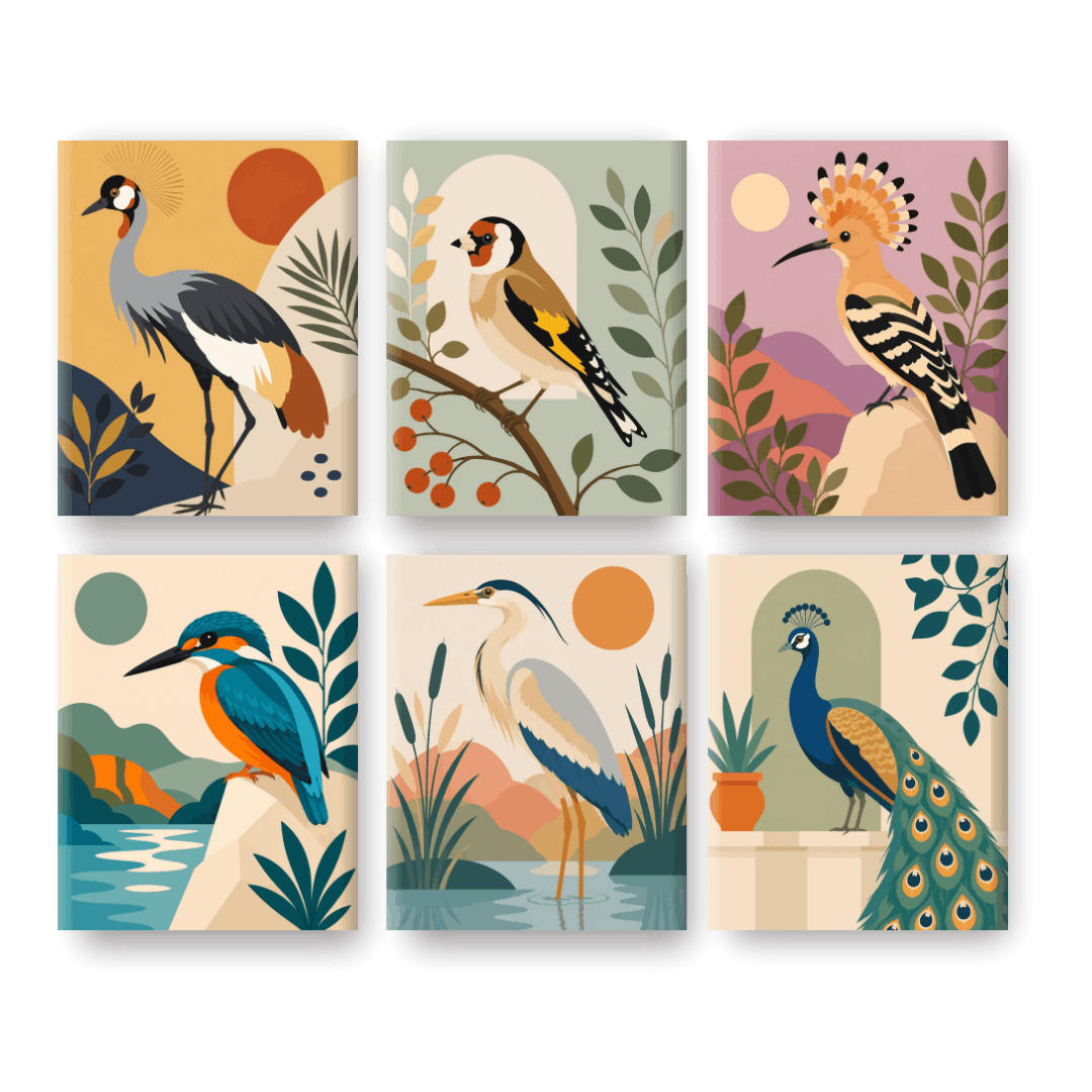 6 Mini Paintings | Majestueuze Vogels Set