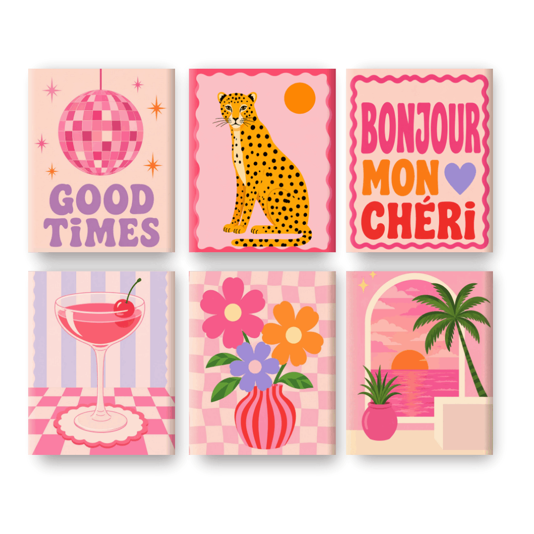 6 Mini Paintings | Bonjour Mon Chéri Set