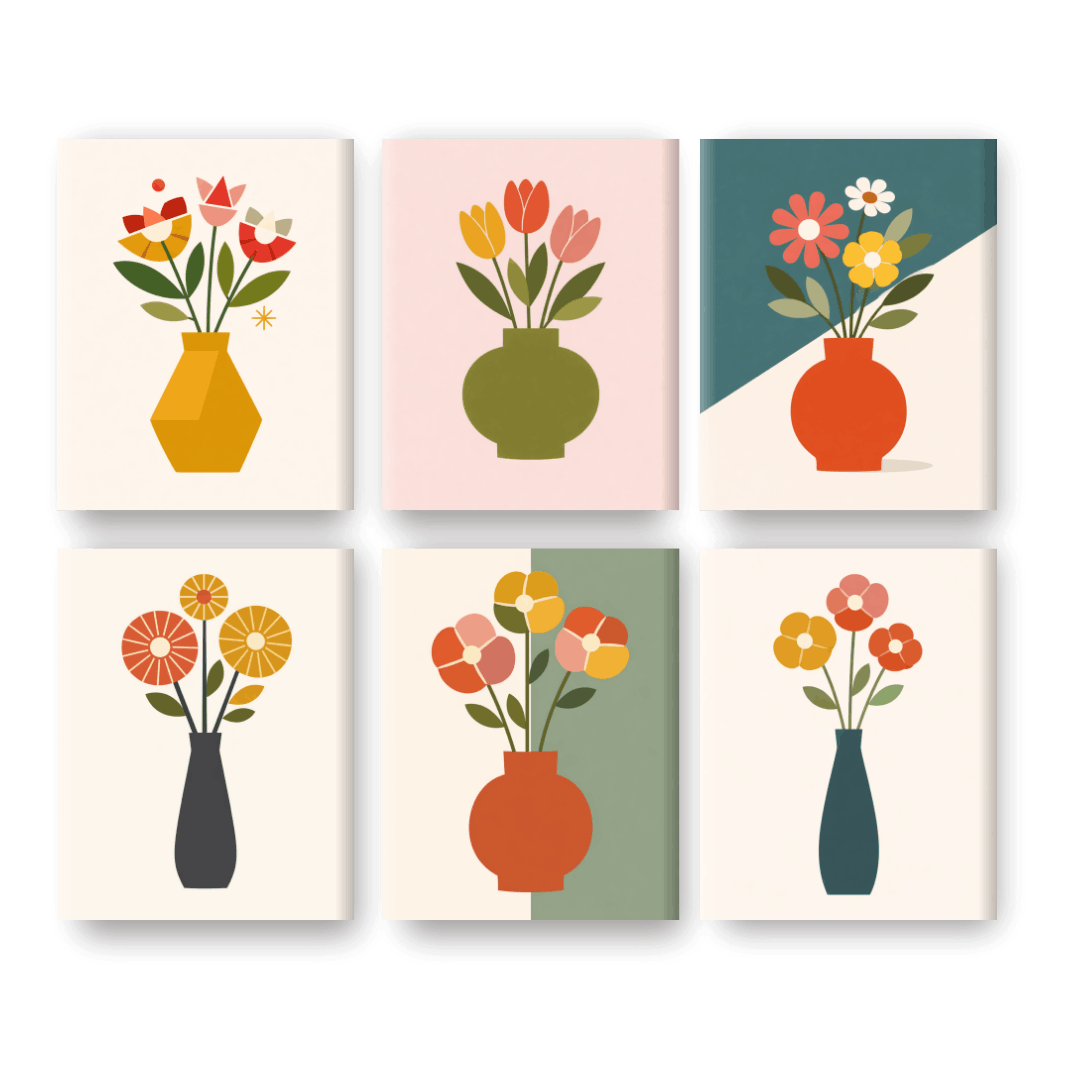 6 Mini Paintings | Elegante Bloemenvazen Set- Schilderen op nummers