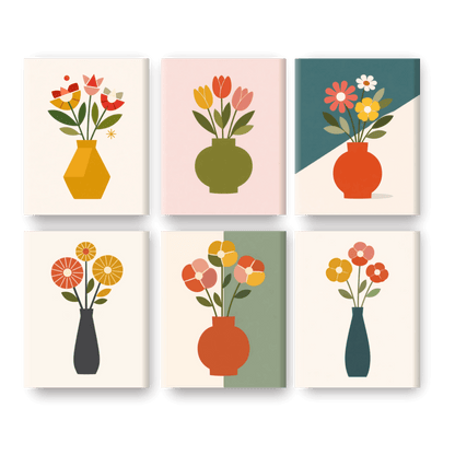6 Mini Paintings | Elegante Bloemenvazen Set- Schilderen op nummers