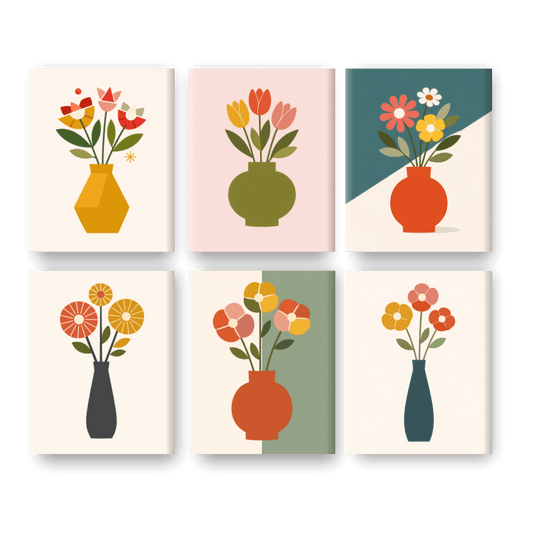 6 Mini Paintings | Elegante Bloemenvazen Set- Schilderen op nummers