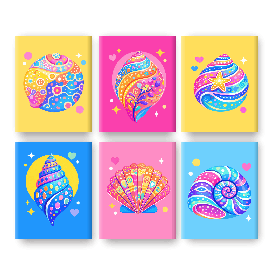 6 Mini Paintings | Kleurrijke Schelpen Set