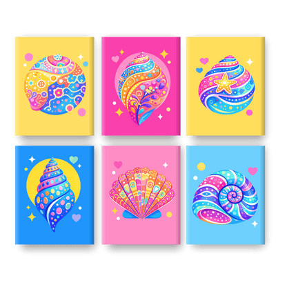 6 Mini Paintings | Kleurrijke Schelpen Set