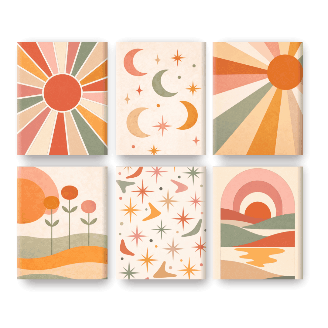 6 Mini Paintings | Boho Sunset Set- Schilderen op nummers