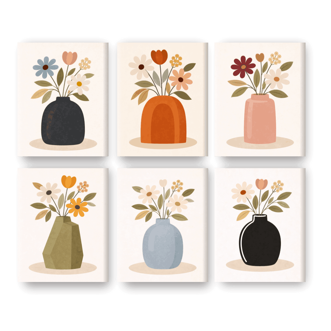 6 Mini Paintings | Kleurrijke Bloemenvazen Set- Schilderen op nummers