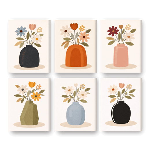 6 Mini Paintings | Kleurrijke Bloemenvazen Set- Schilderen op nummers