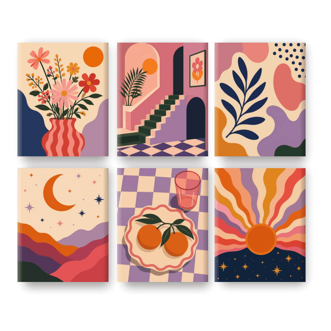 6 Mini Paintings | Sunny Boho Set - Schilder Op Nummers