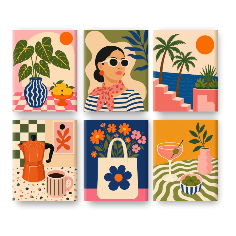 6 Mini Paintings | Moka Ochtend Set - Schilder Op Nummers