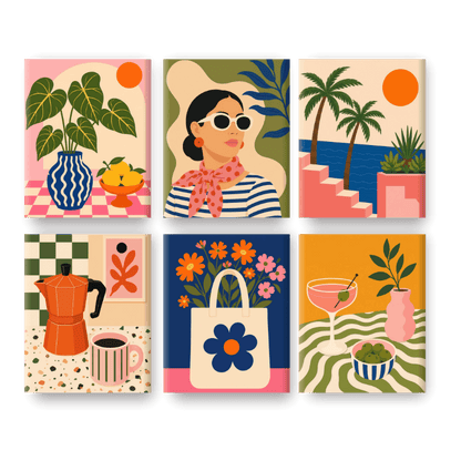6 Mini Paintings | Moka Ochtend Set - Schilder Op Nummers