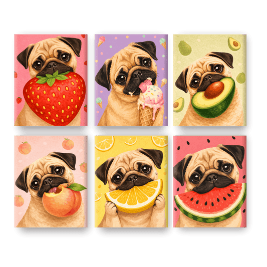 6 Mini Paintings | Hond & Fruit Set- Schilderen op nummers